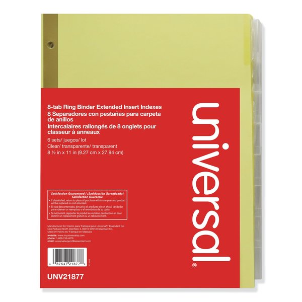 Universal One Extended Index Dividers 8-1/2 x 11", 8 Tab, Clear UNV21877